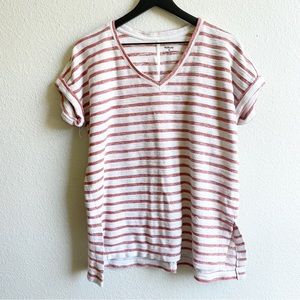Style & Co Cream & Rust Stripped Vneck Short Sleeve Too Size Medium